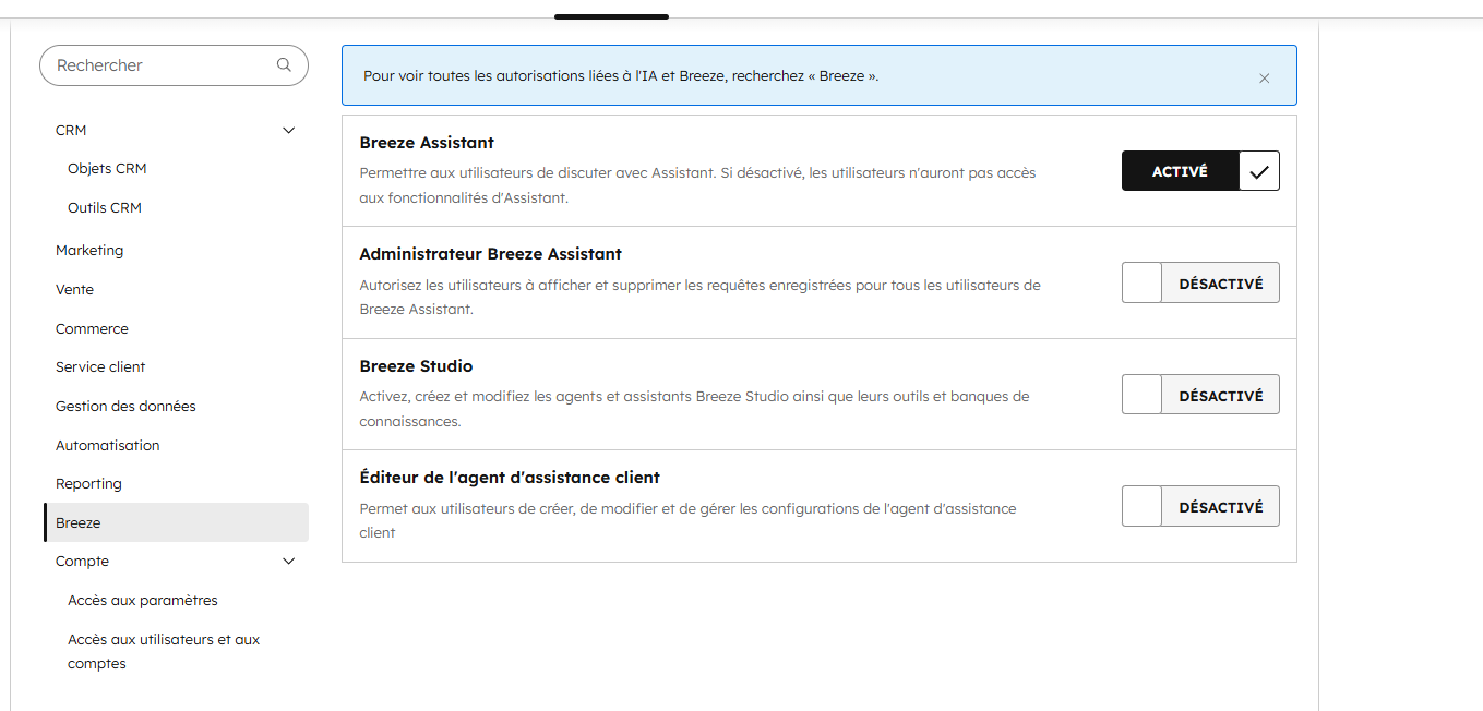 HubSpot paramétrage Breeze