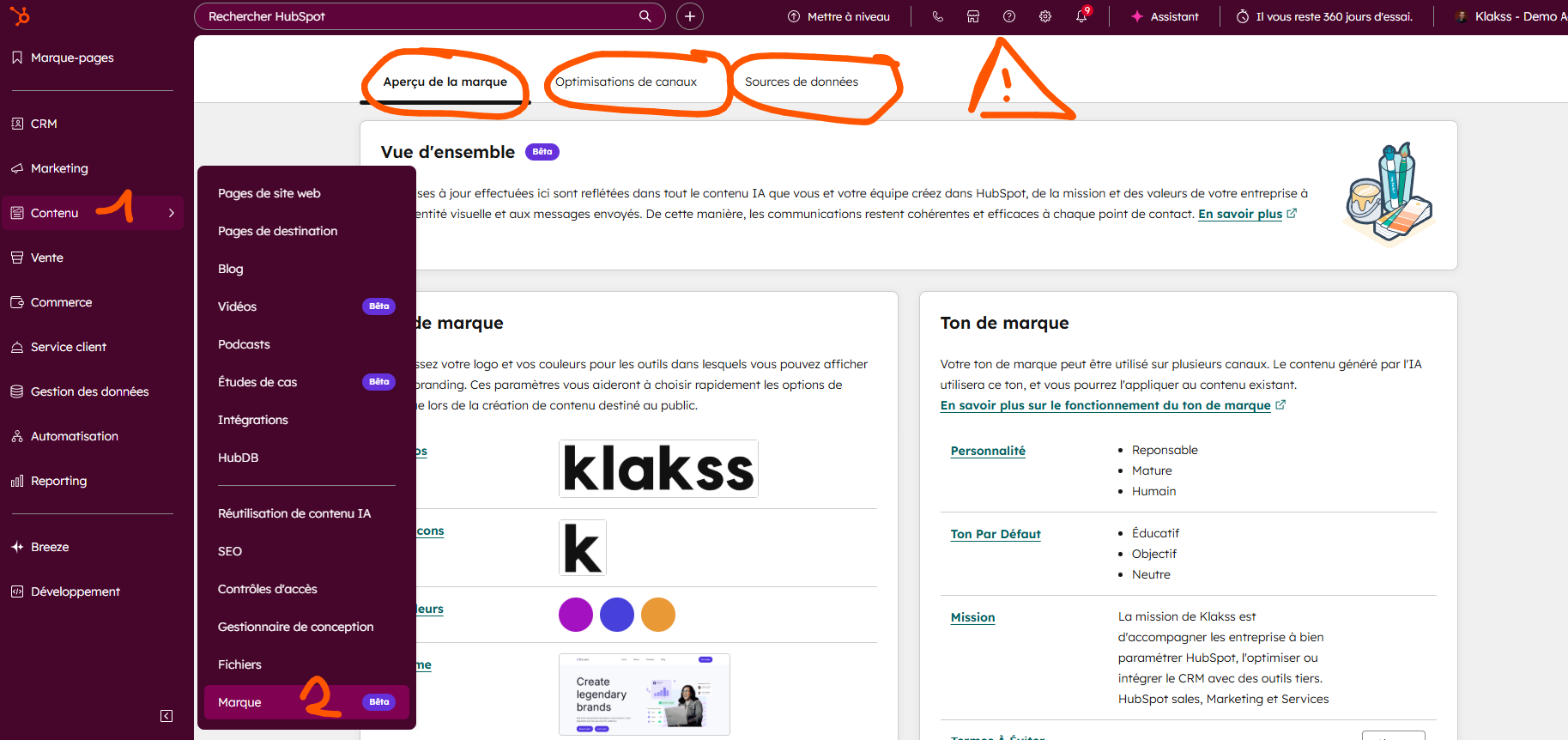 HubSpot paramétrage marque pour l'IA