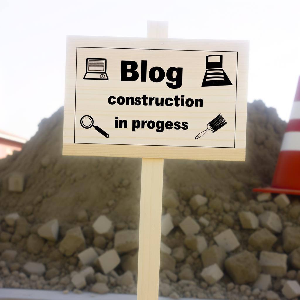 panneau avec écrit construction du blog en cours